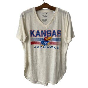 Royce Apparel Pressbox Kansas Jayhawks Short Sleeve TShirt Women Small Cream NEW